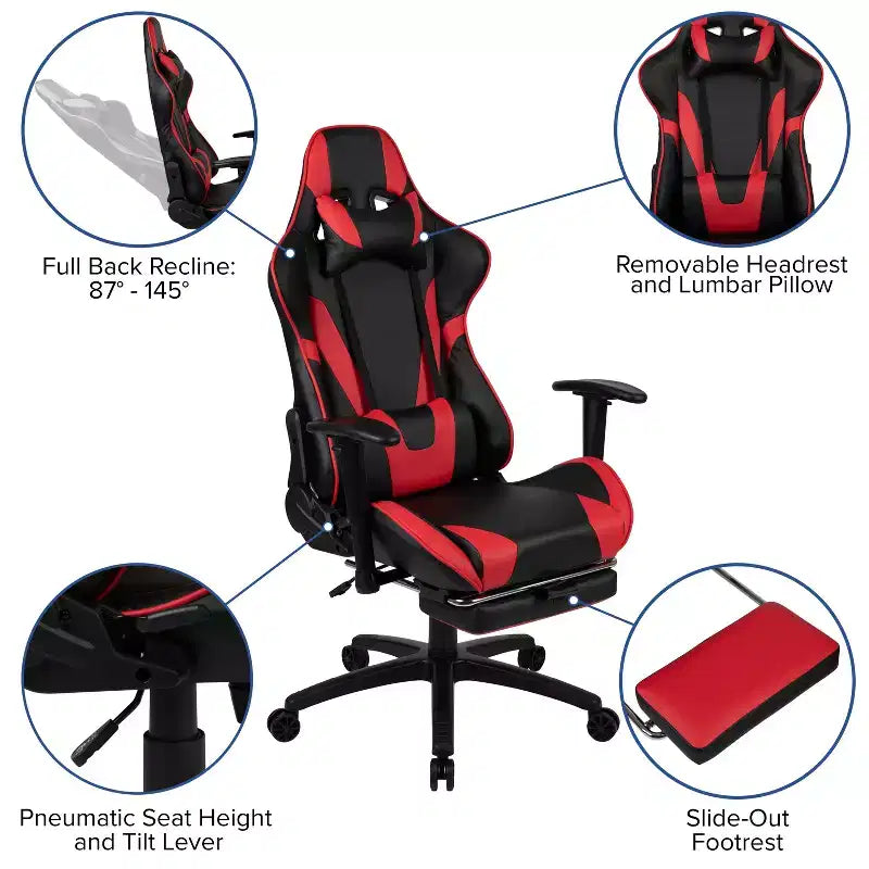 Set Sedia Reclinabile da Gaming Flash Furniture con Scrivania, Poggiapiedi, Portabicchieri, Gancio per Cuffie e Supporto per Monitor/Smartphone