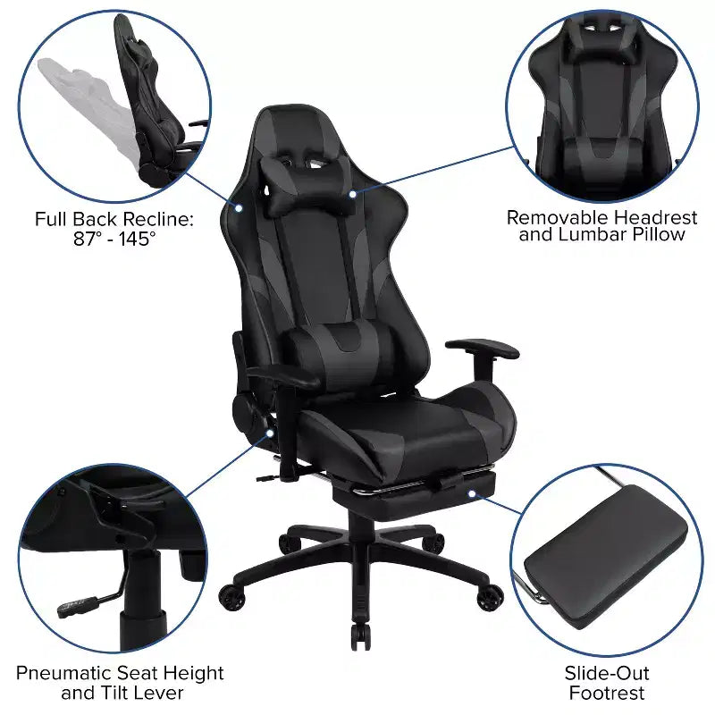 Set Sedia Reclinabile da Gaming Flash Furniture con Scrivania, Poggiapiedi, Portabicchieri, Gancio per Cuffie e Supporto per Monitor/Smartphone