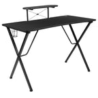 Set Sedia Reclinabile da Gaming Flash Furniture con Scrivania, Poggiapiedi, Portabicchieri, Gancio per Cuffie e Supporto per Monitor/Smartphone