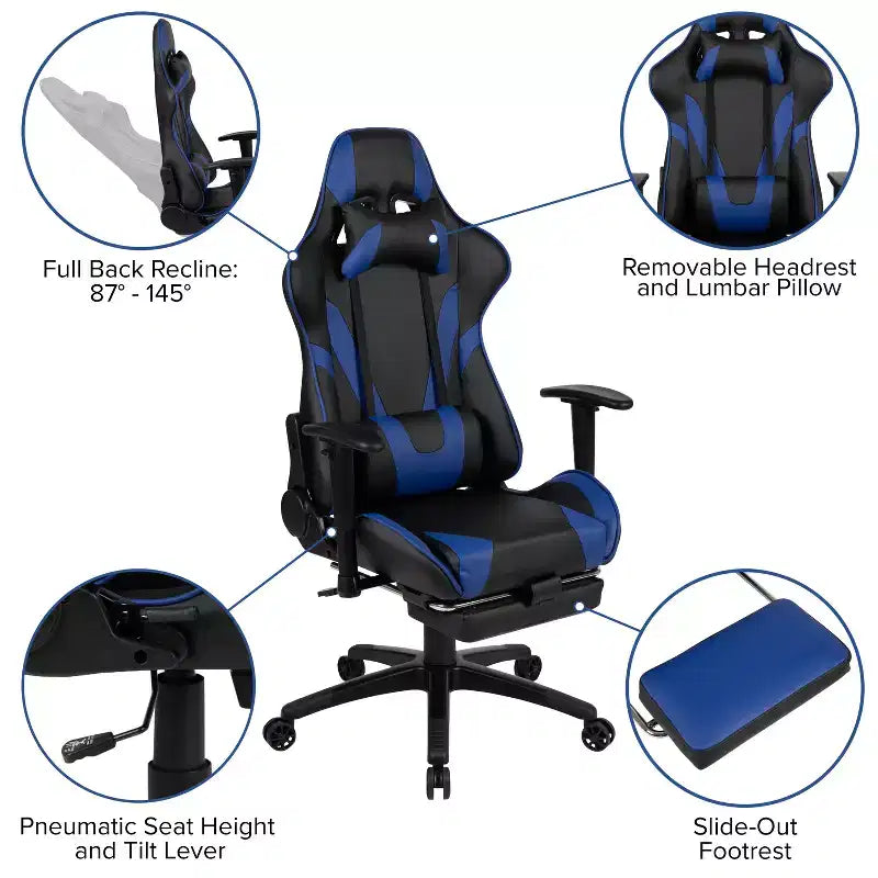 Set Sedia Reclinabile da Gaming Flash Furniture con Scrivania, Poggiapiedi, Portabicchieri, Gancio per Cuffie e Supporto per Monitor/Smartphone
