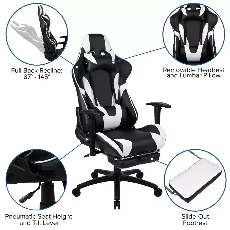Set Sedia Reclinabile da Gaming Flash Furniture con Scrivania, Poggiapiedi, Portabicchieri, Gancio per Cuffie e Supporto per Monitor/Smartphone