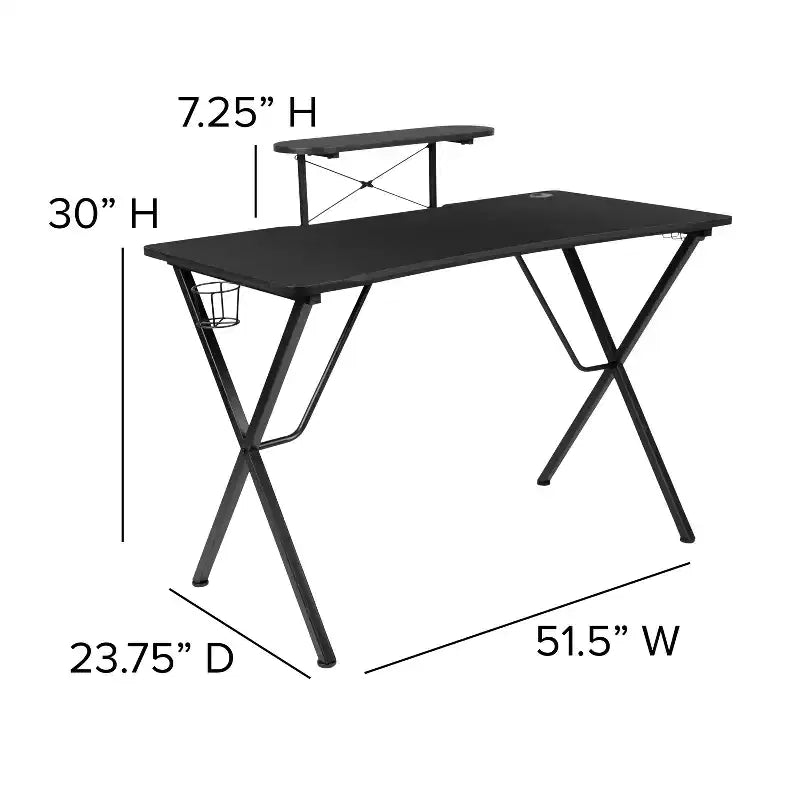 Set Sedia Reclinabile da Gaming Flash Furniture con Scrivania, Poggiapiedi, Portabicchieri, Gancio per Cuffie e Supporto per Monitor/Smartphone
