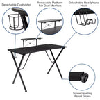 Set Sedia Reclinabile da Gaming Flash Furniture con Scrivania, Poggiapiedi, Portabicchieri, Gancio per Cuffie e Supporto per Monitor/Smartphone