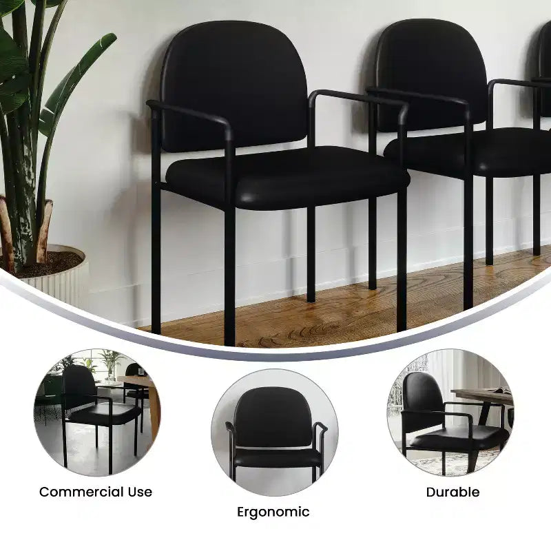 Sedia da reception laterale impilabile in acciaio Flash Furniture Comfort con braccioli