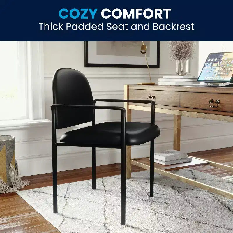 Sedia da reception laterale impilabile in acciaio Flash Furniture Comfort con braccioli