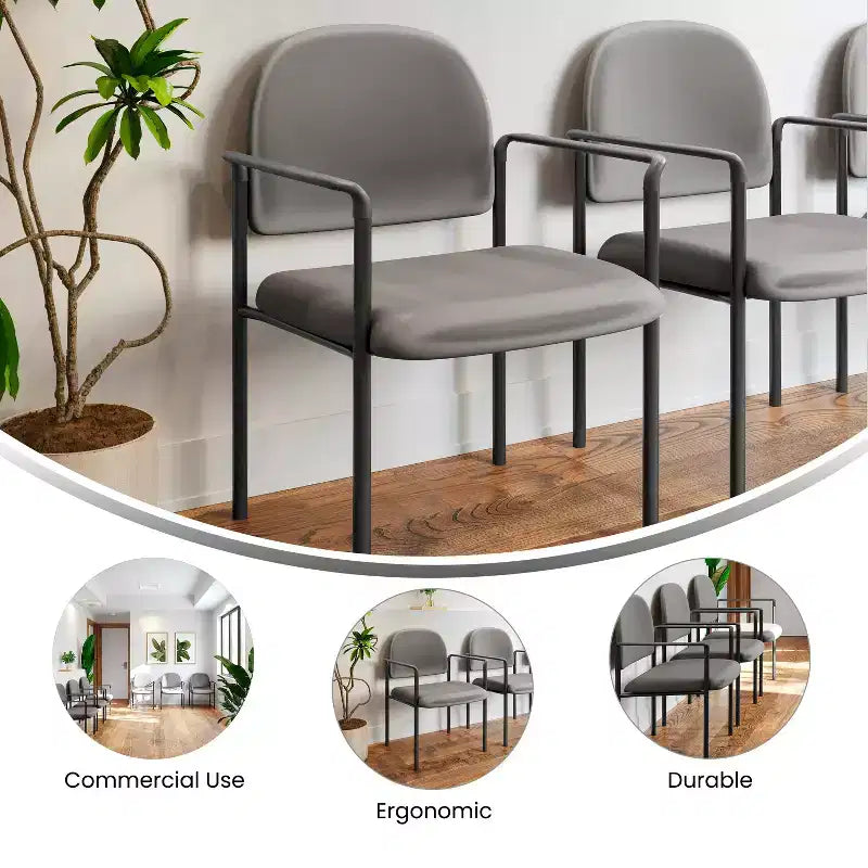 Sedia da reception laterale impilabile in acciaio Flash Furniture Comfort con braccioli