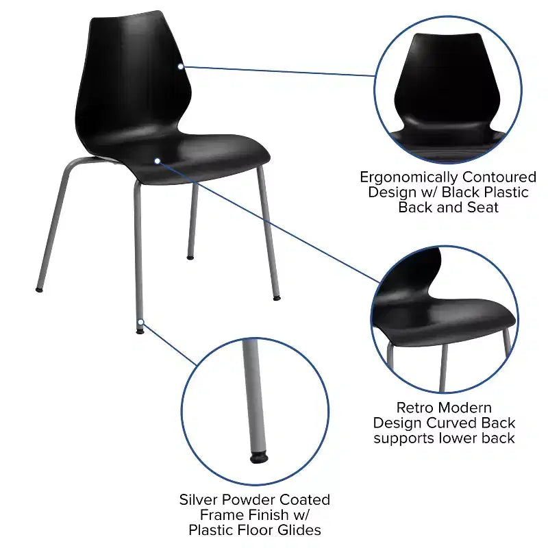 Sedia impilabile Flash Furniture serie HERCULES, capacità 350 kg, con supporto lombare e struttura argentata