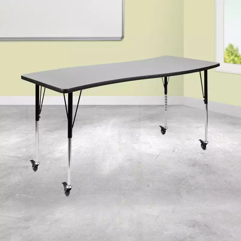 Flash Furniture Tavolo Attività Rettangolare Mobile 26W x 60L a Onda Flessibile Collaborativo in Laminato Termico - Gambe Regolabili ad Altezza Standard