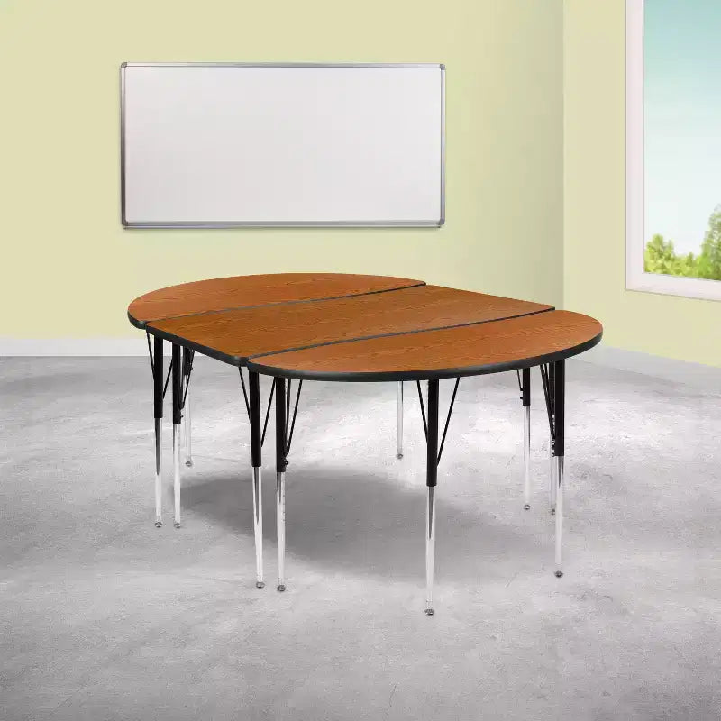 Flash Furniture Set Tavolo Attività Ovale 3 Pezzi da 76 con Gambe Regolabili in Altezza, Laminato Termico Flessibile Ondulato Grigio