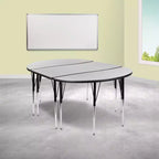 Flash Furniture Set Tavolo Attività Ovale 3 Pezzi da 76 con Gambe Regolabili in Altezza, Laminato Termico Flessibile Ondulato Grigio