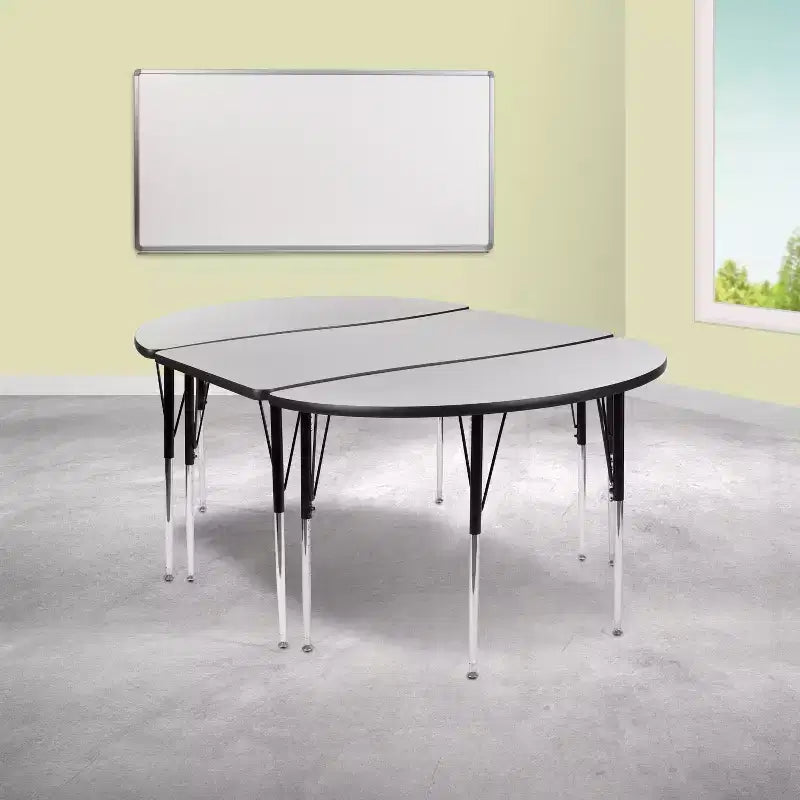 Flash Furniture Set Tavolo Attività Ovale 3 Pezzi da 76 con Gambe Regolabili in Altezza, Laminato Termico Flessibile Ondulato Grigio