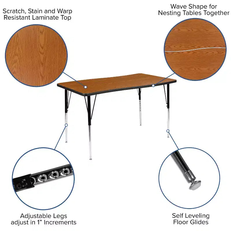 Flash Furniture Set Tavolo Attività Ovale 3 Pezzi da 76 con Gambe Regolabili in Altezza, Laminato Termico Flessibile Ondulato Grigio