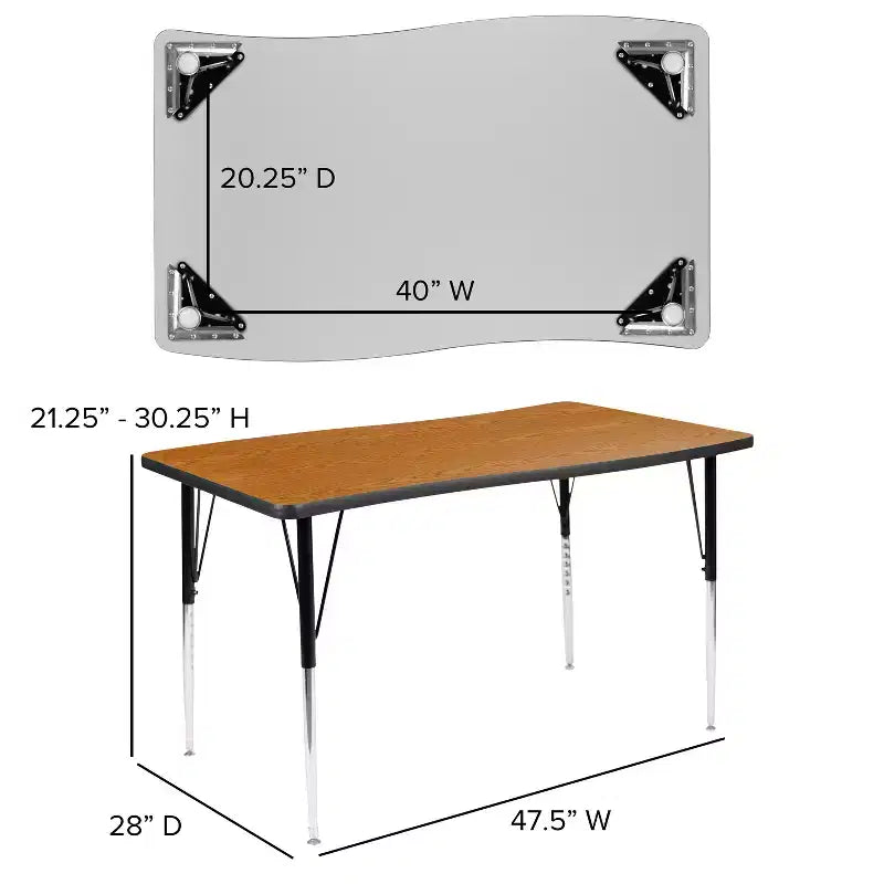 Flash Furniture Set Tavolo Attività Ovale 3 Pezzi da 76 con Gambe Regolabili in Altezza, Laminato Termico Flessibile Ondulato Grigio
