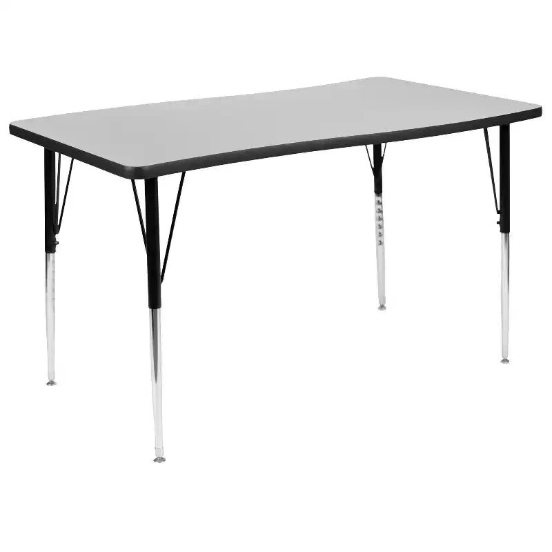 Flash Furniture Set Tavolo Attività Ovale 3 Pezzi da 76 con Gambe Regolabili in Altezza, Laminato Termico Flessibile Ondulato Grigio