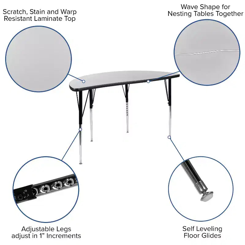 Flash Furniture Set Tavolo Attività Ovale 3 Pezzi da 76 con Gambe Regolabili in Altezza, Laminato Termico Flessibile Ondulato Grigio