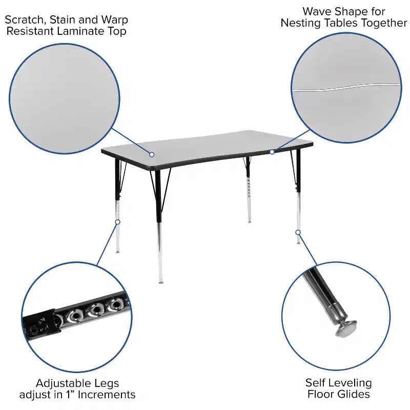 Flash Furniture Set Tavolo Attività Ovale 3 Pezzi da 76 con Gambe Regolabili in Altezza, Laminato Termico Flessibile Ondulato Grigio