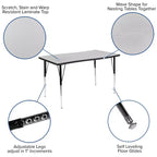Flash Furniture Set Tavolo Attività Ovale 3 Pezzi da 76 con Gambe Regolabili in Altezza, Laminato Termico Flessibile Ondulato Grigio