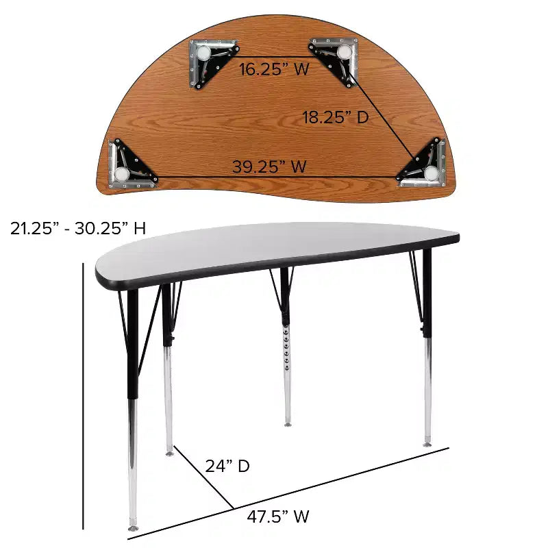 Flash Furniture Set Tavolo Attività Ovale 3 Pezzi da 76 con Gambe Regolabili in Altezza, Laminato Termico Flessibile Ondulato Grigio