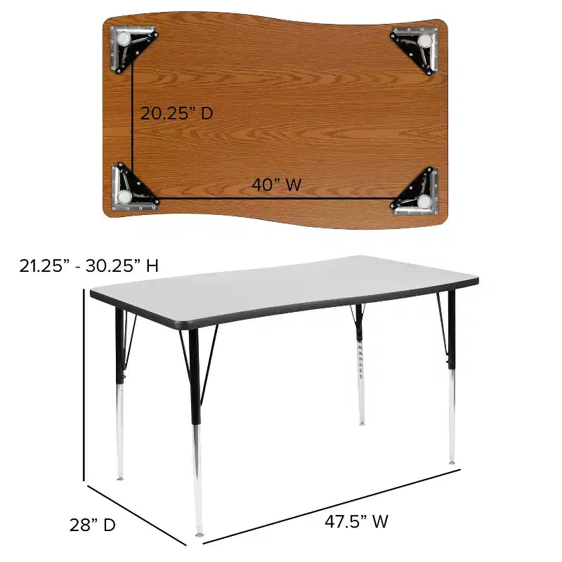 Flash Furniture Set Tavolo Attività Ovale 3 Pezzi da 76 con Gambe Regolabili in Altezza, Laminato Termico Flessibile Ondulato Grigio