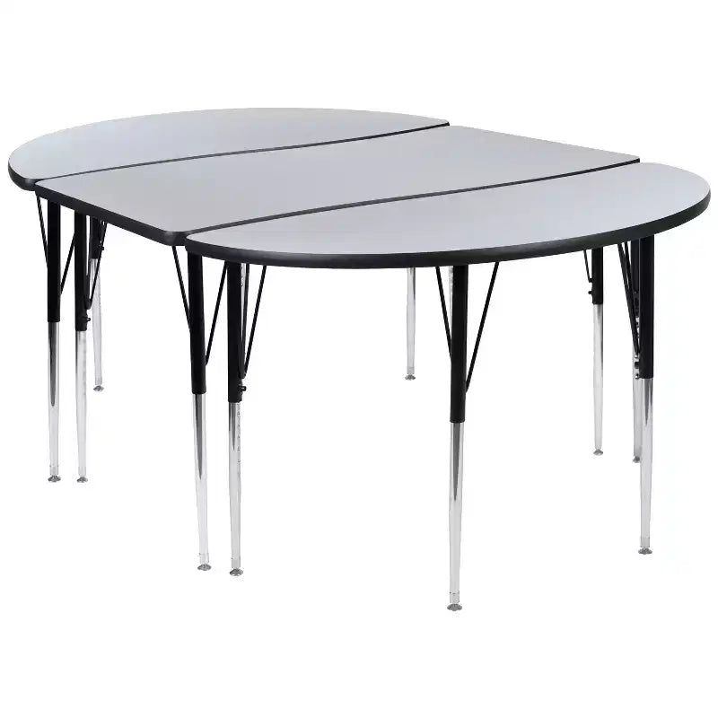 Flash Furniture Set Tavolo Attività Ovale 3 Pezzi da 76 con Gambe Regolabili in Altezza, Laminato Termico Flessibile Ondulato Grigio