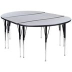 Flash Furniture Set Tavolo Attività Ovale 3 Pezzi da 76 con Gambe Regolabili in Altezza, Laminato Termico Flessibile Ondulato Grigio