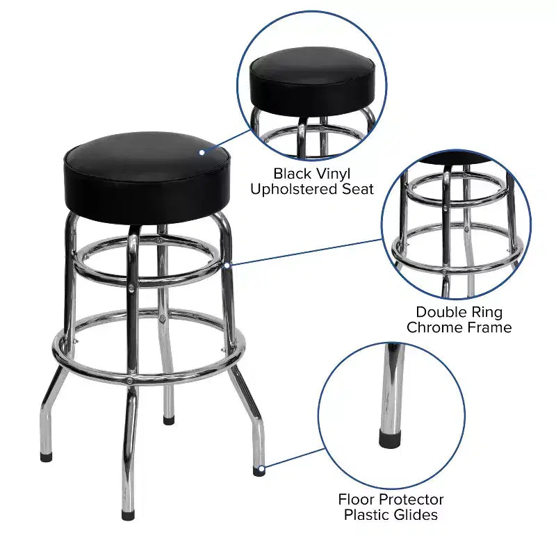 Sgabello da bar per ristorante Emma and Oliver Retro Backless Double Ring cromato