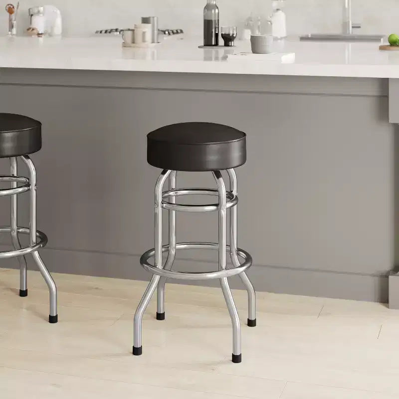 Sgabello da bar per ristorante Emma and Oliver Retro Backless Double Ring cromato