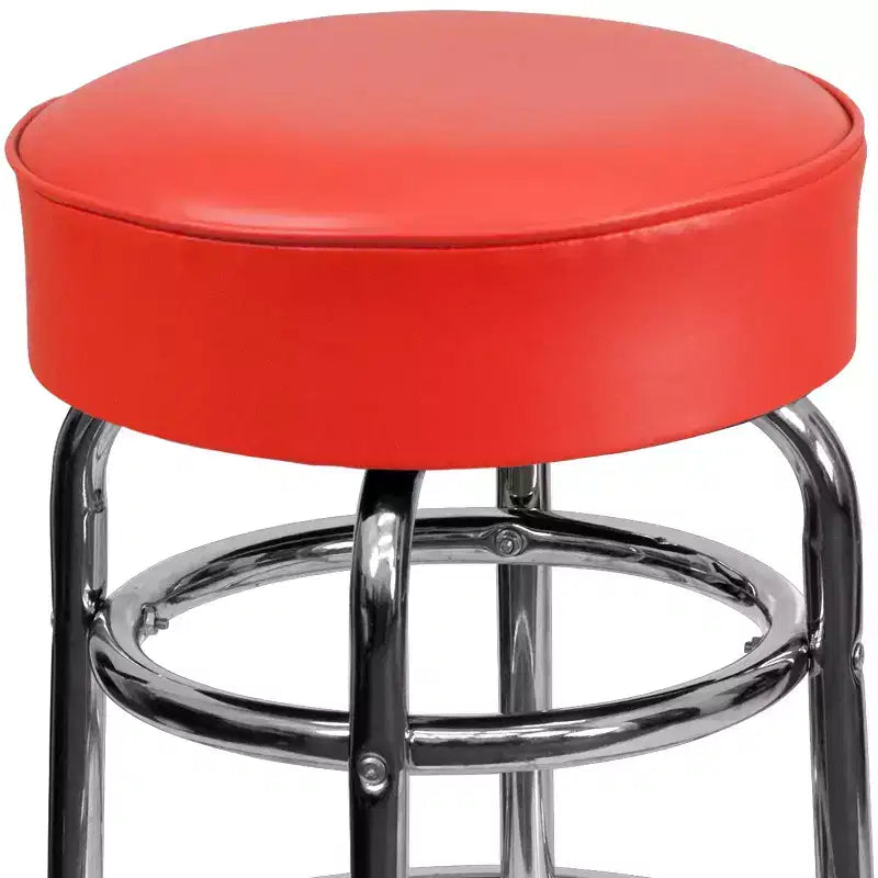 Sgabello da bar per ristorante Emma and Oliver Retro Backless Double Ring cromato