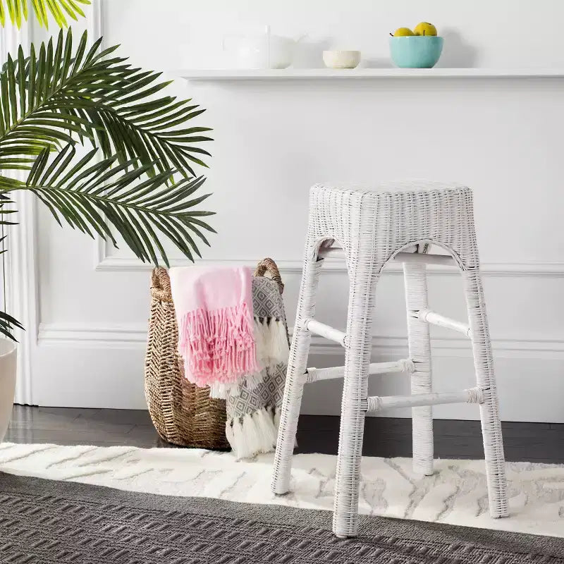 Sgabello Percy Wicker - WIK6501A - Bianco invecchiato - Safavieh