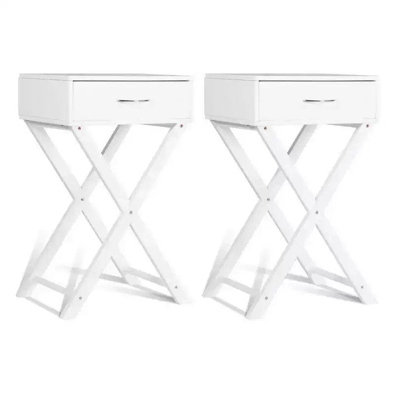 Costway 2 PCS Nightstand X-Shape Drawer Accent side End Table Modern Home Furniture White