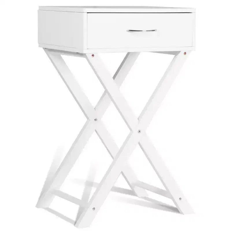 Comodino Costway 2 pz con cassetto a forma di X, tavolino accentato, mobile moderno per la casa, bianco