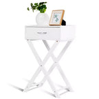 Comodino Costway 2 pz con cassetto a forma di X, tavolino accentato, mobile moderno per la casa, bianco