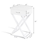 Comodino Costway 2 pz con cassetto a forma di X, tavolino accentato, mobile moderno per la casa, bianco