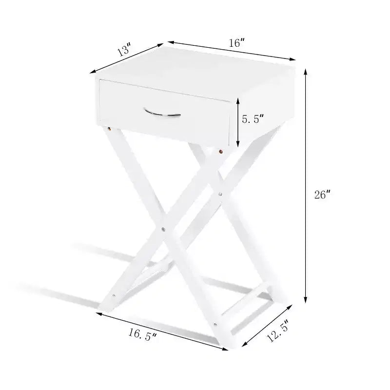 Comodino Costway 2 pz con cassetto a forma di X, tavolino accentato, mobile moderno per la casa, bianco