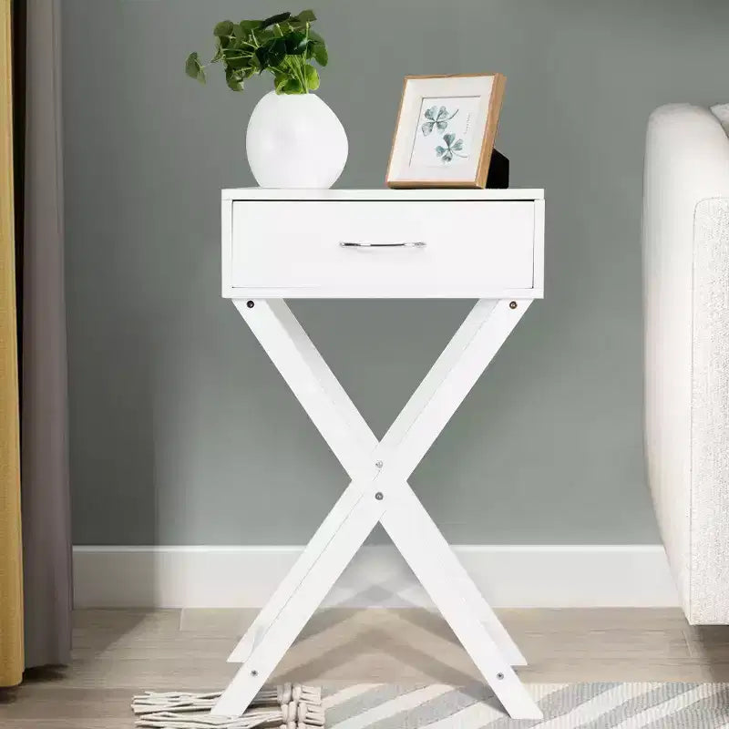 Comodino Costway 2 pz con cassetto a forma di X, tavolino accentato, mobile moderno per la casa, bianco