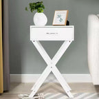 Comodino Costway 2 pz con cassetto a forma di X, tavolino accentato, mobile moderno per la casa, bianco