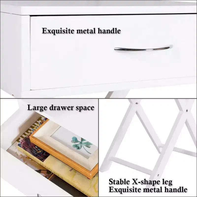 Comodino Costway 2 pz con cassetto a forma di X, tavolino accentato, mobile moderno per la casa, bianco