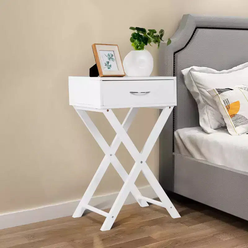 Comodino Costway 2 pz con cassetto a forma di X, tavolino accentato, mobile moderno per la casa, bianco