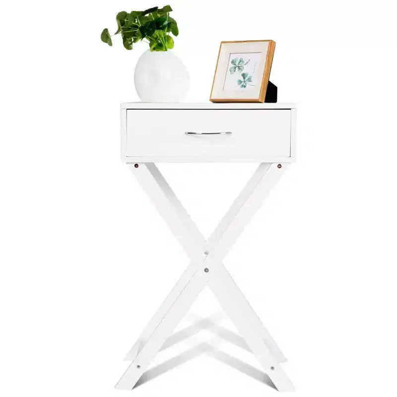 Comodino Costway 2 pz con cassetto a forma di X, tavolino accentato, mobile moderno per la casa, bianco