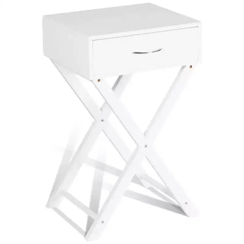 Comodino Costway 2 pz con cassetto a forma di X, tavolino accentato, mobile moderno per la casa, bianco