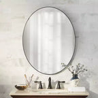 Specchio da parete decorativo ovale Noble Park Aryn, moderno con cornice in metallo nero opaco, 60 cm di larghezza per bagno, camera da letto, soggiorno, ufficio, ingresso di casa