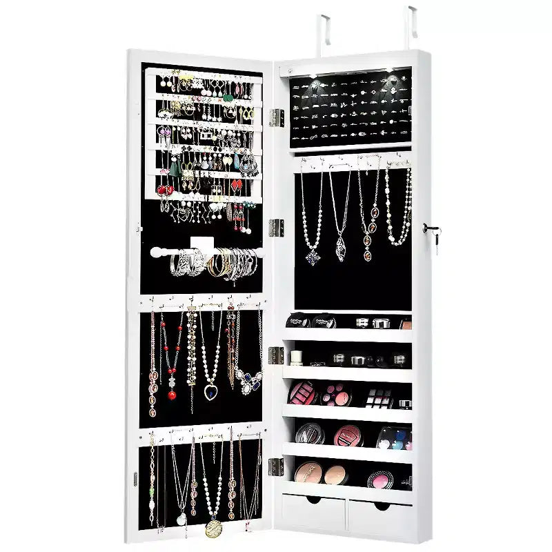 Armadietto portagioie a specchio Costway con specchio a figura intera e ganci interni con luci LED