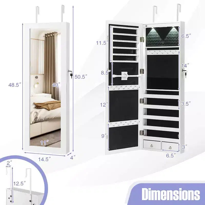 Armadietto portagioie a specchio Costway con specchio a figura intera e ganci interni con luci LED