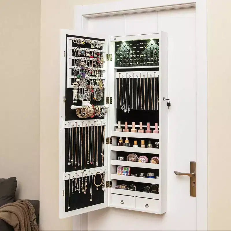 Armadietto portagioie a specchio Costway con specchio a figura intera e ganci interni con luci LED