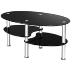 Costway Tavolino da caffè ovale con ripiano in vetro temperato, base cromata, nero, per soggiorno