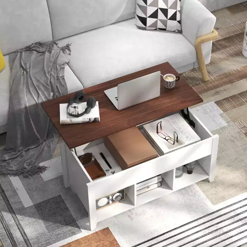 Tavolino da Caffè Costway con Piano Sollevabile, Scomparto Nascosto e Ripiani, Mobili Moderni, Bianco