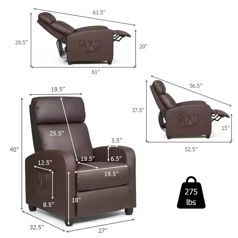 Costway Poltrona Massaggiante Reclinabile, Poltrona Singola Ergonomica Regolabile con Sedile Imbottito Nero\Marrone\Grigio