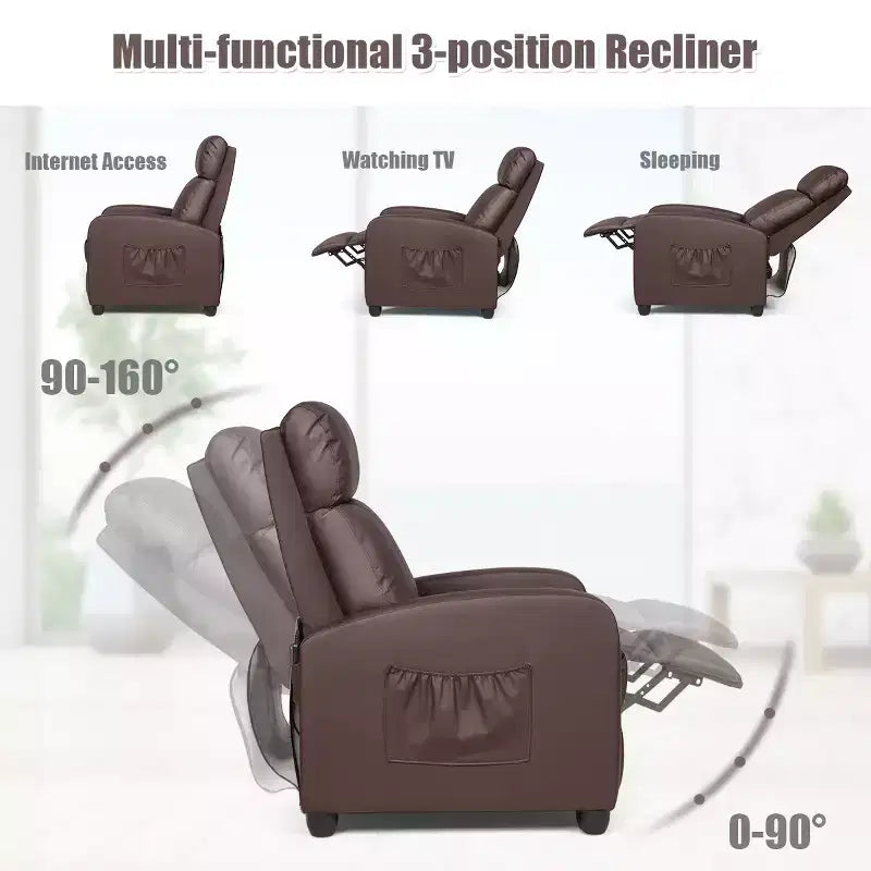 Costway Poltrona Massaggiante Reclinabile, Poltrona Singola Ergonomica Regolabile con Sedile Imbottito Nero\Marrone\Grigio