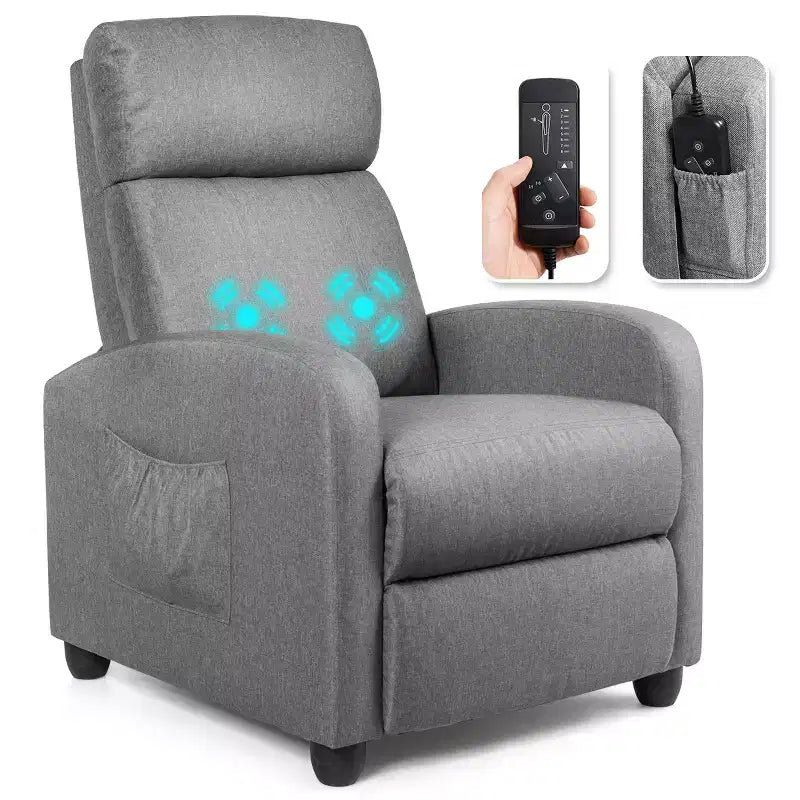 Costway Poltrona Massaggiante Reclinabile, Poltrona Singola Ergonomica Regolabile con Sedile Imbottito Nero\Marrone\Grigio