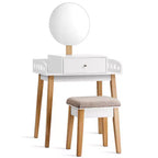 Costway Tavolino Trucco Toeletta in Legno con Sgabello Tondo e Cassetto